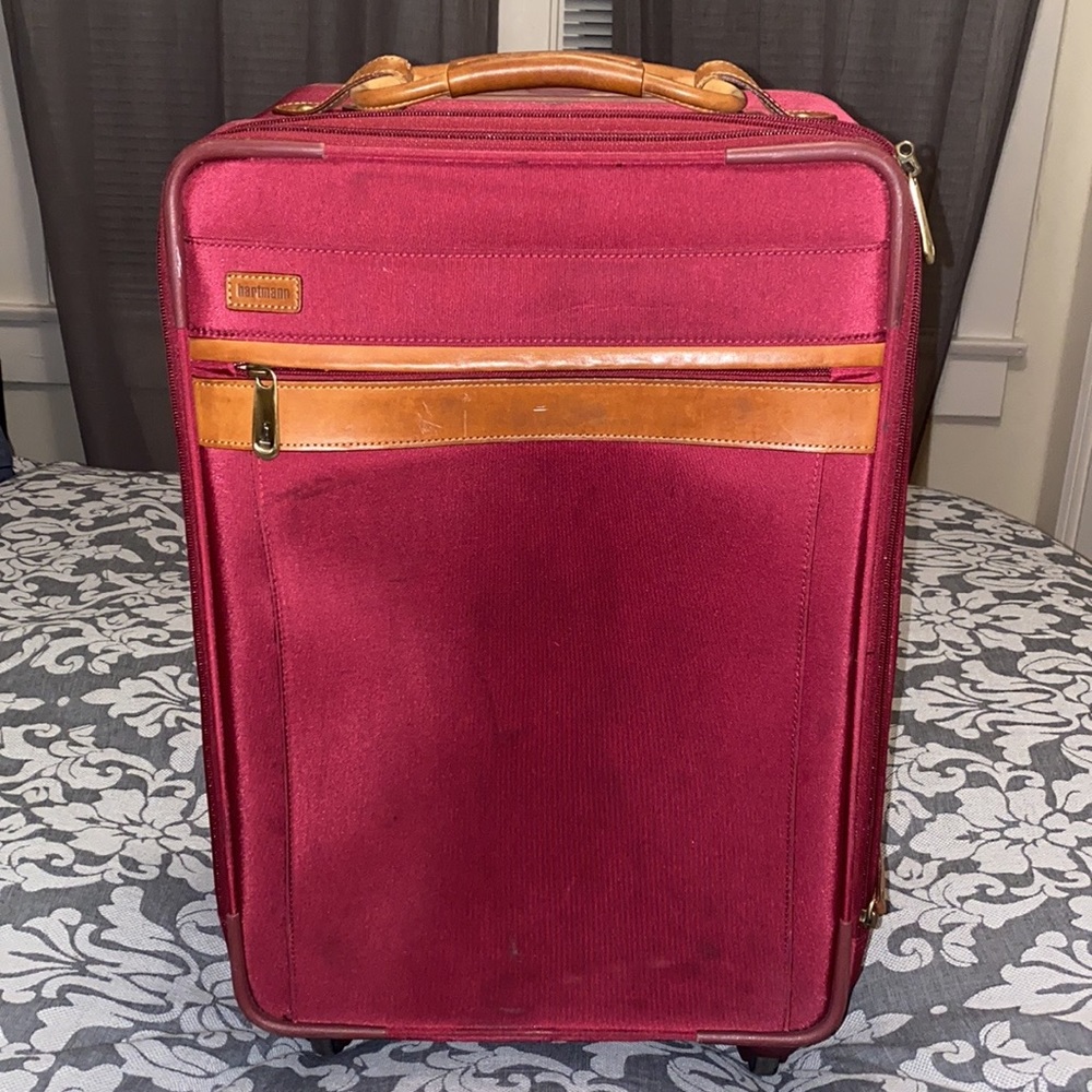 Hartmann Red and Brown Leather Suitcase Luggage